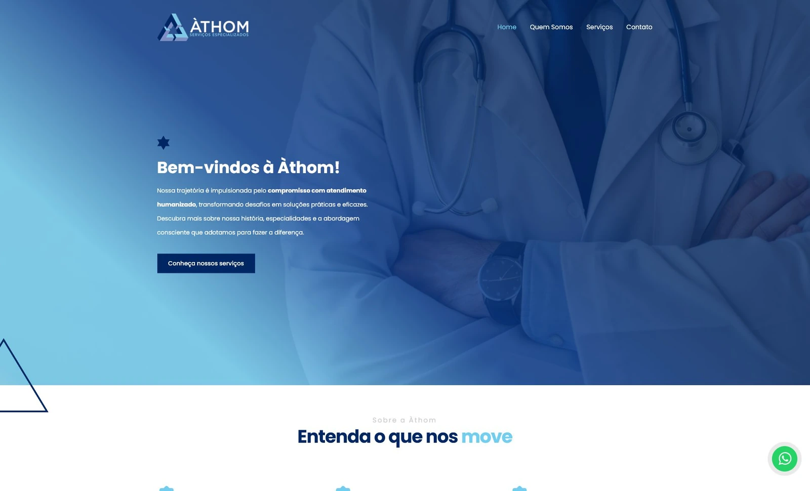Site institucional real da Àthom Serviços Especializados