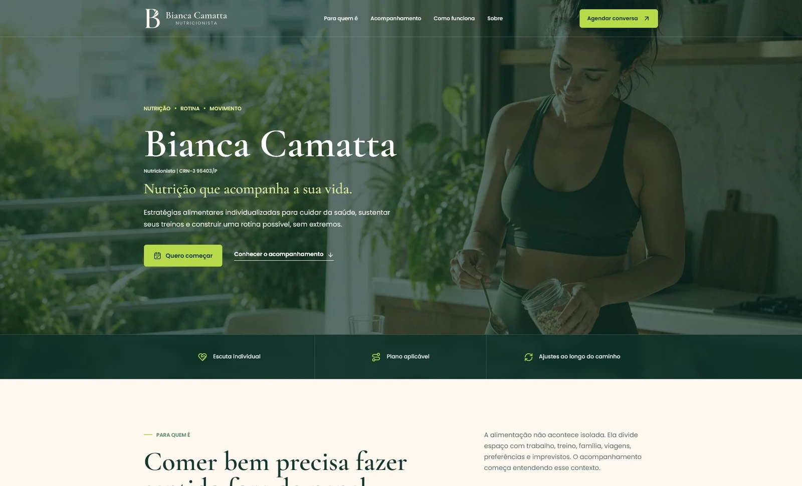 Landing page da nutricionista Bianca Camatta
