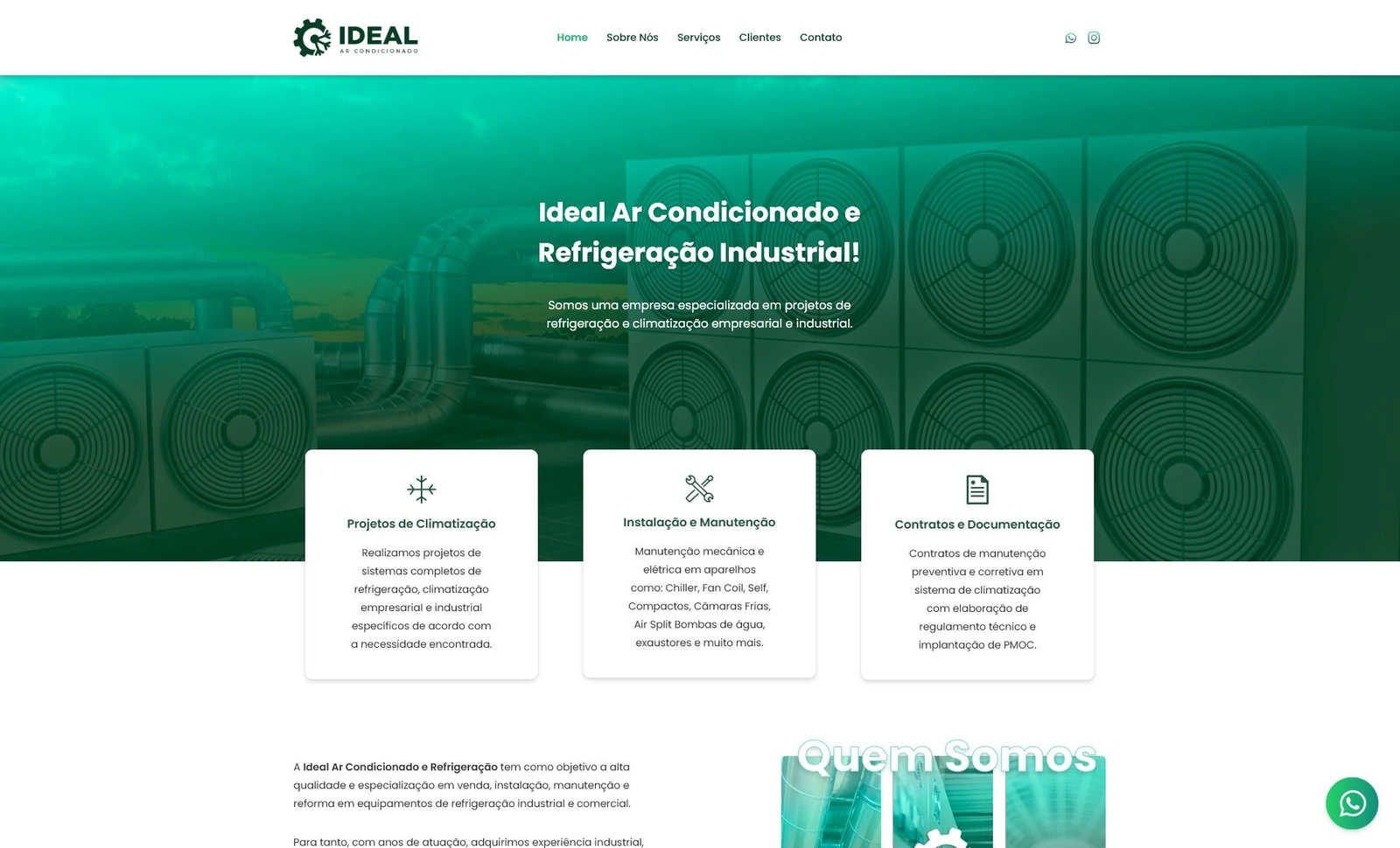 Site institucional da Ideal Ar Condicionado e Refrigeração Industrial