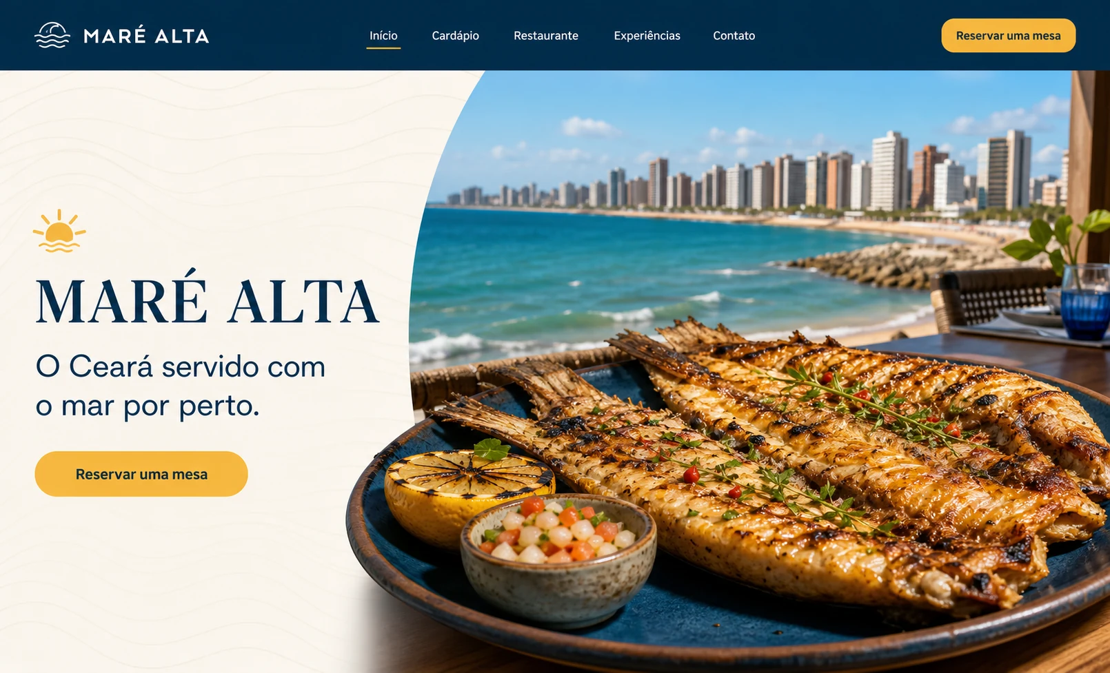 Prévia do site conceitual da Maré Alta Restaurante